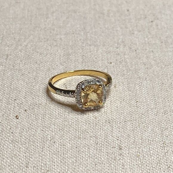 💛 925 & 14k Yellow Gold Plated Citrine & Diamond Halo Ring - Picture 1 of 8